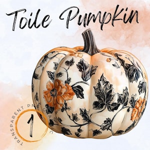 Toile Pumpkin Sublimatie | Herfstverschijnselen | Transparante png-bestanden | Damast Fall Junk Journal pngs | Toile de Joy-print | Clipart toiletpompoen