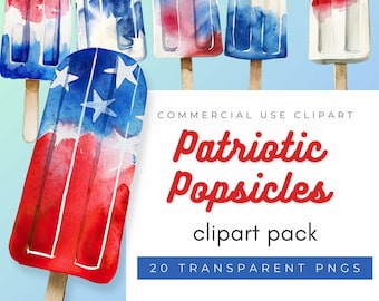 Watercolor Patriotic Popsicle Clipart: American Flag SVG, 4th of July (Digital Download)
