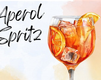 Watercolor Clipart Cocktails Aperol Spritz | Cocktail Drink Clipart | Aperol Spritz Illustration | Watercolor Cocktail Icons | Mixed Drinks