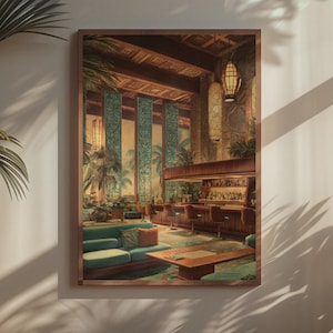 Vintage Tiki Bar Printable Wall Art | Moody Polynesian Tiki Bar Art | Vintage Pulp Style Tropical Bar | Midcentury Dark Fantasy Resort Decor