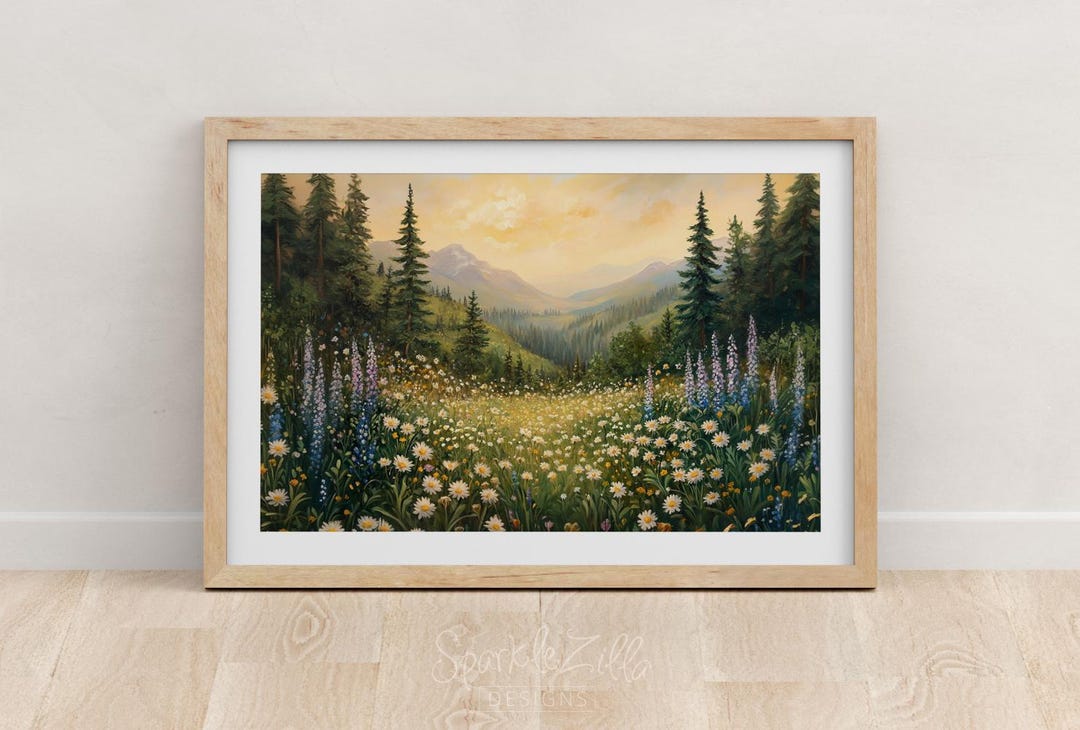 Nordic Wildflower Mountain Landscape Art Print (digital Download) - Etsy