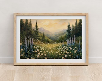 Nordic Wildflower Mountain Landscape Art Print (Digital Download)