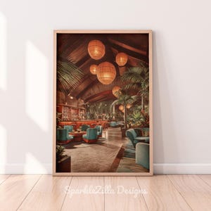 Vintage Tiki Bar Printable Wall Art | Moody Tiki Bar Wall Art | Vintage Pulp Style Tropical Bar | Midcentury Dark Fantasy Resort Decor