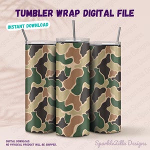 Emballage pour gobelet camouflage old school, sublimation 20 oz, camouflage chasse au canard, parfait pour la chasse, motif sans couture camouflage old school PNG