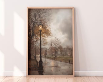 Boston Common Autumn Wall Art – Cozy Fall Park Scene Printable, Rainy Day New England Decor, Autumn Landscape Digital Download