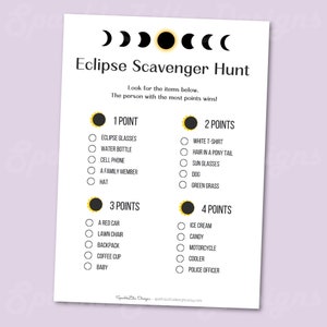 Solar Eclipse Game |  Eclipse 2024 | Eclipse Party | Games For Kids | Scavenger Hunt | 2024 Solar Eclipse | Family | Printable Activity