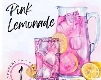 ClipArt di limonata rosa / ClipArt di bevanda estiva / ClipArt di brocca di limonata / Disegno di sublimazione di limone / PNG di bevanda alla frutta / ClipArt di cibo
