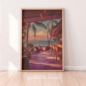 Vintage Tiki Bar Printable Wall Art | Moody Tiki Bar Wall Art | Vintage Pulp Style Tropical Bar | Midcentury Dark Fantasy Resort Decor