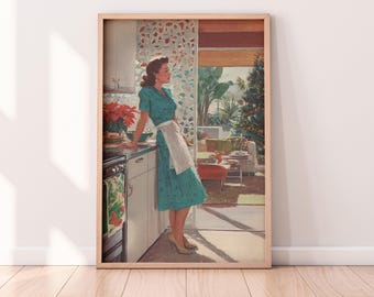 Mid Century Christmas Wall Art – 1950s Housewife Retro Holiday Print, Vintage Kitchen Christmas Décor, Retro Holiday Wall Art