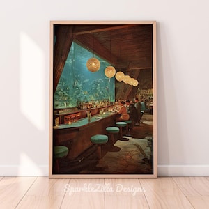 Vintage Tiki Bar Printable Wall Art | Moody Tiki Bar Wall Art | Vintage Pulp Style Tropical Bar | Midcentury Dark Fantasy Resort Decor