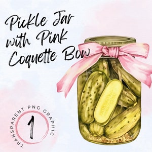 Coquette rose doux noeud fille | Pot de cornichons PNG | Coquette cornichon PNG | Noeud Rose PNG | Pot de cornichons aquarelle | Sublimation de cornichons | Noeud rose