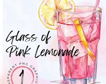 ClipArt di limonata rosa / ClipArt di bevanda estiva / ClipArt di bicchiere di limonata / Disegno a sublimazione di limone / PNG di bevanda alla frutta / ClipArt di cibo