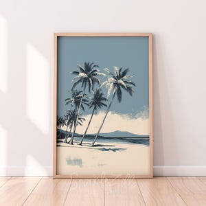 Vintage Blue Hawaiian Palm Tree Wall Art | Beach Home Decor | Preppy Room Decor | Vintage Hawaiian Print | Digital Download | Tiki Wall Art