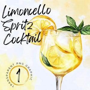 Cocktail Limoncello Spritz / Cocktail Femminile PNG / Cocktail al Limone / Cocktail con Bevande PNG / Clipart Acquerello / Clipart con Bevande Speciali
