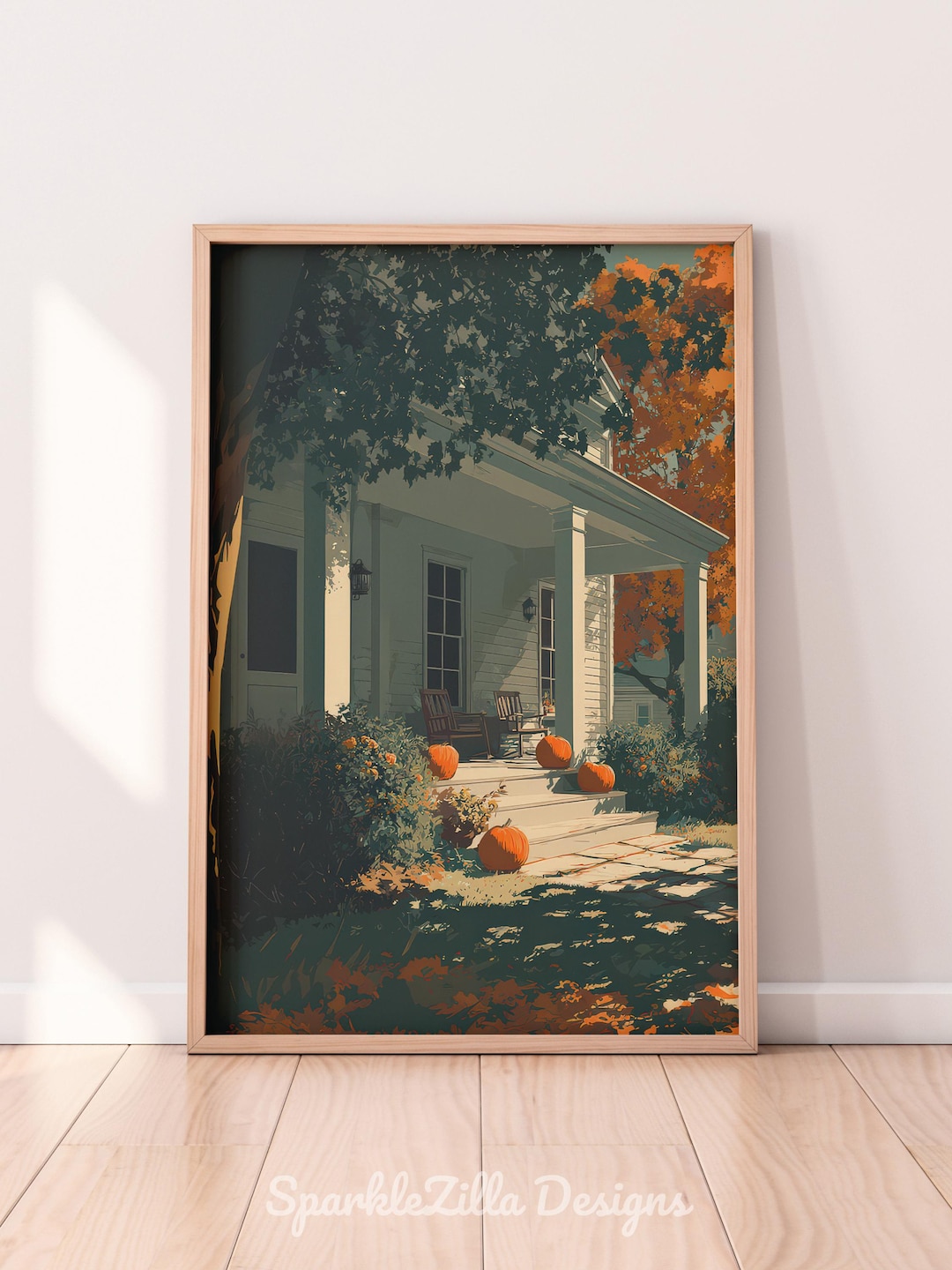 Cozy Fall Porch Wall Art | Rustic Farmhouse Autumn Art | Pumpkin Porch ...