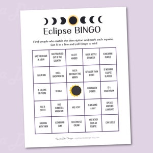 Solar Eclipse Game |  Eclipse 2024 | Eclipse Party | Games For Kids | Bingo | Classroom | 2024 Solar Eclipse | Family | Printable Activity
