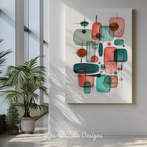 Mid Century Modern Abstract Wall Art Print | Atomic Ranch Style Geometric Artwork | Retro MCM Living Room Decor Digital Download