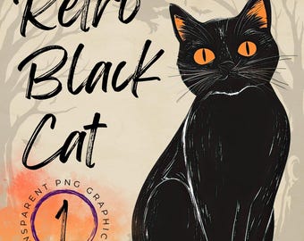 Retro Black Cat png | Retro Halloween Cat PNG | Vintage Black Cat PNG | Halloween png | Spooky Season png | Halloween Black Cat Shirt PNG