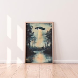Vintage UFO Print | Retro Alien Wall Art | Sci-Fi Decor | Unique Flying Saucer Poster | Perfect Gift for Collectors | UFO Art | Nerdy Art