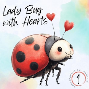 Ladybug with Hearts Download | Watercolor Ladybug Clipart | Valentine&#39;s Day | Cute Ladybug Png Jpg Digital Download Clipart | Commercial Use