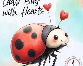 Ladybug with Hearts Download | Watercolor Ladybug Clipart | Valentine's Day | Cute Ladybug Png Jpg Digital Download Clipart | Commercial Use