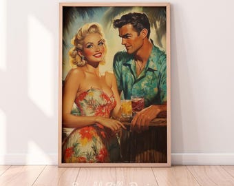 Vintage Tiki Bar Paar druckbare Kunst | Tiki Art Original Drucke | Retro Magazin Ad Art | Tiki Bar Poster | 50er Jahre Stil Tiki Bar Karte