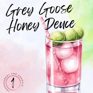 Aquarel grijze gans honing Deuce cocktail clipart | Cocktailillustratie | Geïnspireerd op de US Open | Honingdauwmeloen, png | US Open 2024-cocktail