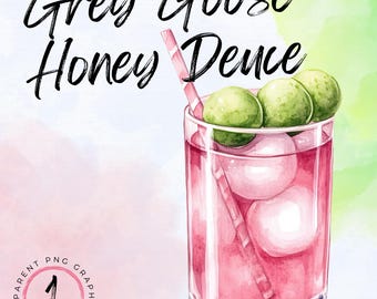 Watercolor Grey Goose Honey Deuce Cocktail Clipart | Cocktail Illustration | US Open Inspired | Honey Dew Melon PNG | US Open 2024 cocktail