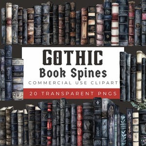 Gothic Book Spine Clipart | Book Spine PNG | Spooky Books | Vintage Books | Digital Download | Book Spine Clipart | Dark Academia Clipart