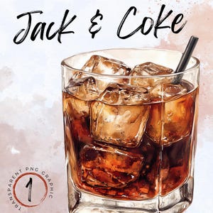 Clipart acquerello di Jack e Coca-Cola / Illustrazione di bevanda alcolica / Download digitale / Illustrazione di cocktail Jack e Coca-Cola / Bevanda esclusiva