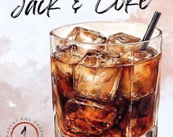 Watercolor Jack and Coke Clipart | Alcohol Drink Illustration | Digital Download | Jack and Coke Cocktail Illustration | Signature Drink