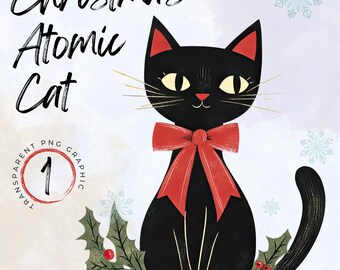 Mid Century Modern Christmas Cards Cat - Etsy