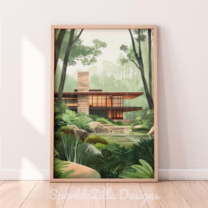 Frank Lloyd Wright Inspired Home Printable Wall art | Midcentury Architecture Wall Art | Seattle Art | Midcentury Modern Art