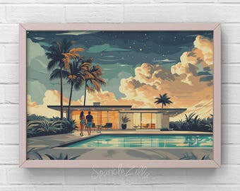 Mid Century Pool Wall Art – Palm Springs Retro Modern Print, Vintage Swimming Pool Digital Download for Home Decor