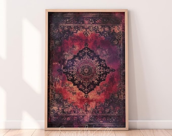 Vintage Persian Rug Print | Tapestry Wall Art | Antique Tapestry Digital Download | Rug Pattern Textile Print | Modern Farmhouse Wall Decor