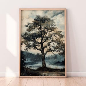 Majestic Tree Printable Wall Art | Peaceful Tree Art | Misty Forest | Beautiful N/ature Painting  | Magical Forest Wall Art | Rustic Art