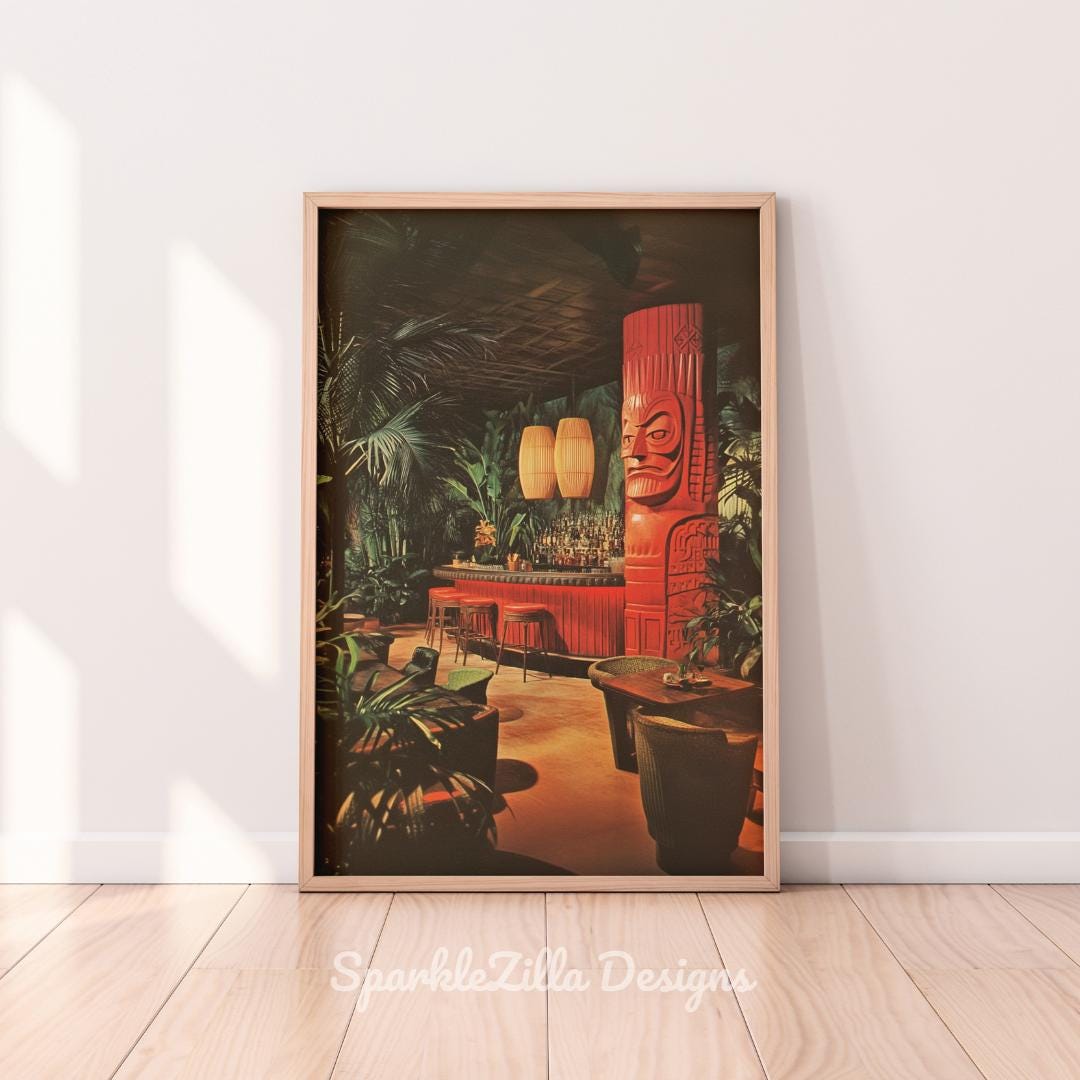 Vintage Hotel Tiki Bar Printable Wall Art | Atomic Tiki Prints | Retro Magazine Ad Art | Tiki Bar Poster | 1950S Style Tiki Wall Art