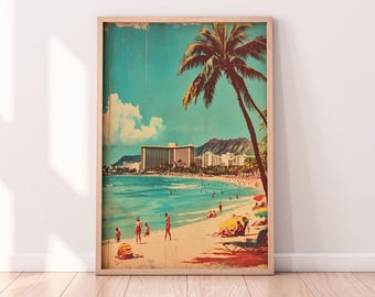 50’s アメリカ モザイクタイル 絵画 額 ビンテージ ハワイ 1950年代のワイキキビーチとダイヤモンドヘッドの風景、ホノルル