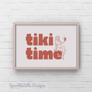 Vintage Tiki Bar Printable Wall Art, Tiki Bar Poster, 1950S Style Tiki Wall Art, Retro Midcentury Pin-Up Beach Bar Decor, Low Ink Download