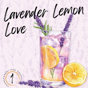 Lavendel Zitrone Liebe Cocktail Clipart | Cocktail-Rezept | Galentines Cocktail PNG | Valentinstag Getränk | Signature Drink | Hochzeits-Menü Clipart