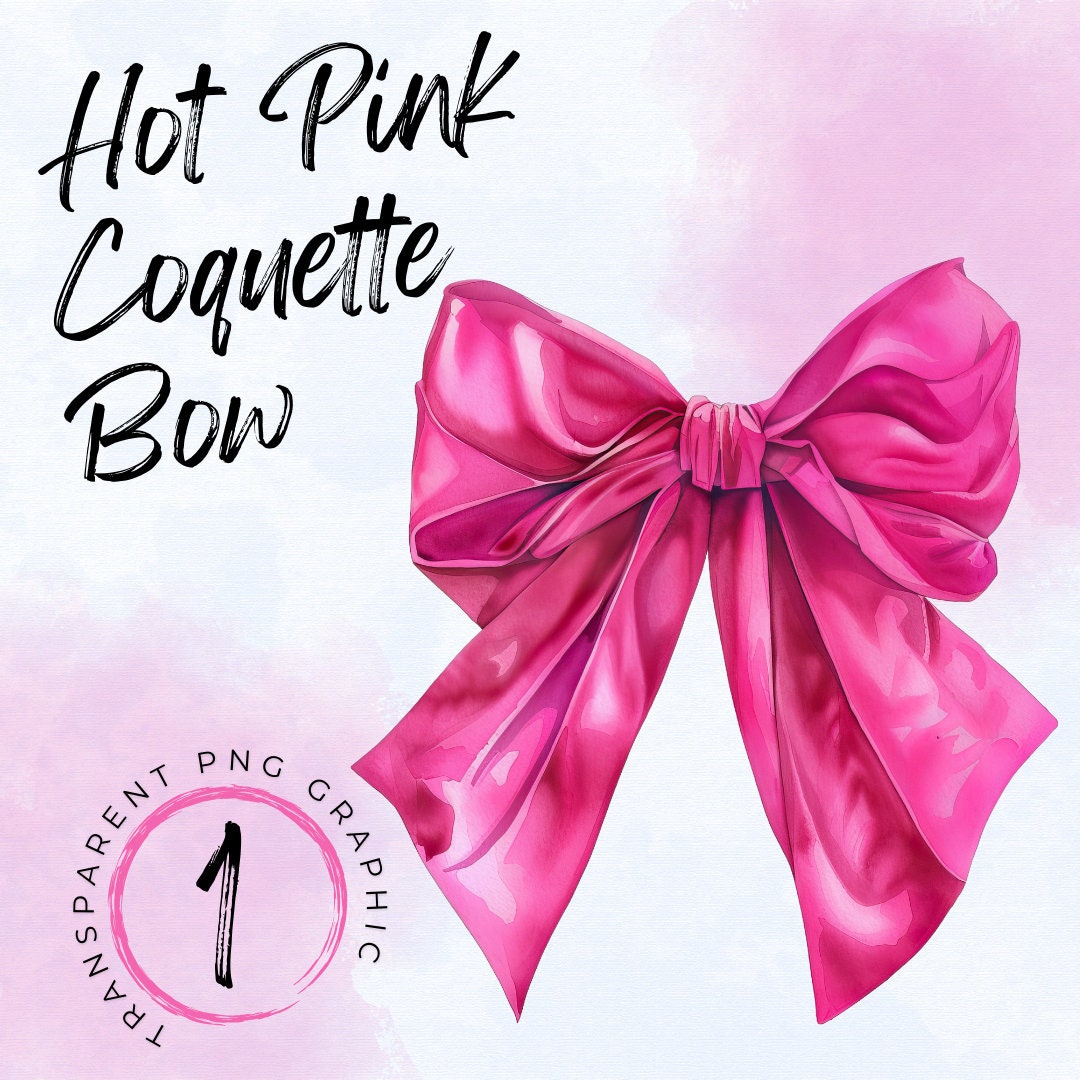 Cute Coquette Hot Pink Bow Watercolor Clipart Png | Hot Pink Bow| Pink ...