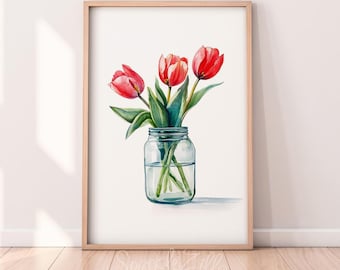 Ilustração de tulipa vintage: impressão de arte de parede floral (download digital)
