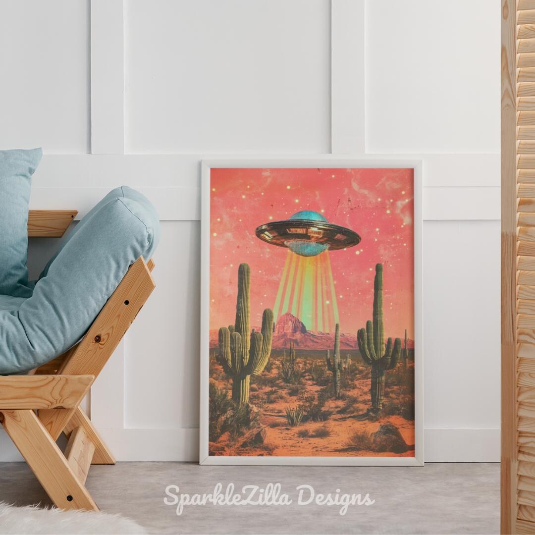 Trippy UFO Desert Printable Wall Art | Psychedelic Alien Cactus Poster ...