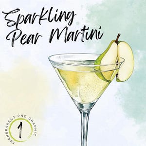 Clipart di Martini alla pera frizzante ad acquerello / Illustrazione di bevanda alcolica / Download digitale / PNG di Martini alla pera frizzante / Bevanda esclusiva