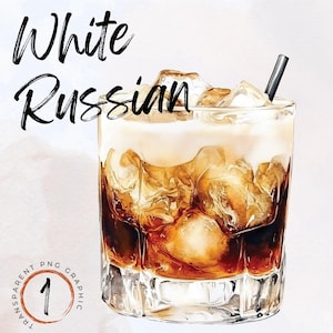 Clipart di cocktail White Russian ad acquerello / Illustrazione di bevande alcoliche / Download digitale / PNG di cocktail White Russian / Bevanda esclusiva
