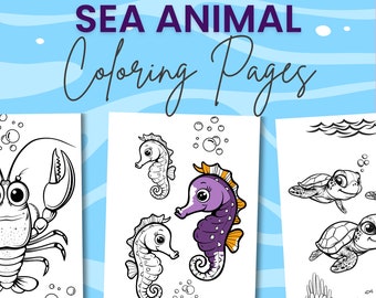 Dibujos para colorear de animales marinos kawaii: Actividad oceánica para niños (Descarga digital)