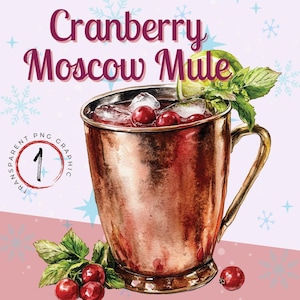 Moosbeere Moskau Mule SVG | Weihnachts Getränke Clipart | Aquarell Cocktails | Cocktail Clipart | Weihnachts-Cocktails PNG | Urlaubs Getränke
