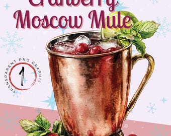 Cranberry Moscow Mule SVG | Christmas Drinks Clipart | Watercolor Cocktails | Cocktail Clipart | Christmas Cocktails PNG | Holiday Drinks