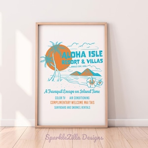 Aloha Isle Resort Printable Wall Art – Retro Hawaiian Beach Poster, Midcentury Tiki Decor, Island Style Wall Art, Summer Travel Print
