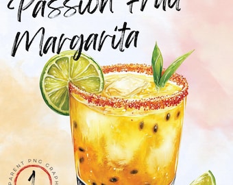 Watercolor Passion Fruit Margarita Clipart | Alcohol Drink Illustration | Digital Download | Passion Fruit Margarita PNG | Signature Drink